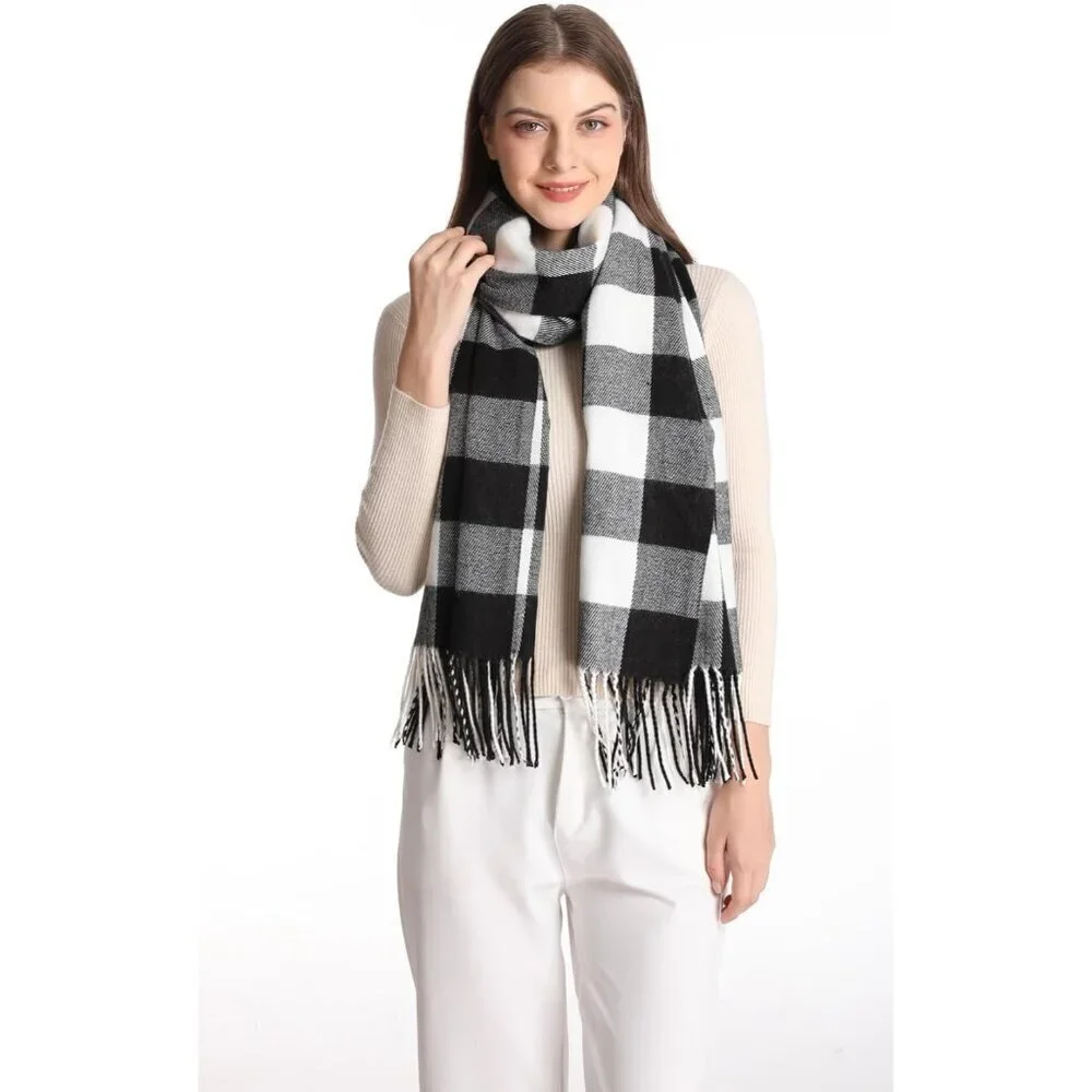 Women's Small Plaid Black Fashion Long Shawl Big Grid Winter Warm Lattice Scarf